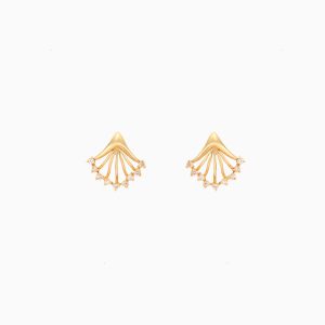 Tiesh Seashell-Inspired 22kt Gold Stud Earrings with American Diamonds